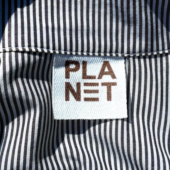 Women’s PLANET 100% Cotton Pinstriped Button Up Shirt, Black/White OS - Picture 6 of 14